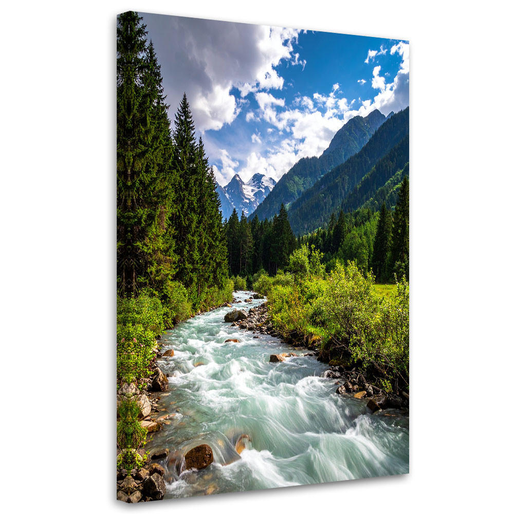 LEINWANDBILD Berglandschaft Bach Natur 60x90cm - Grün, Textil (60/90cm) - Feeby