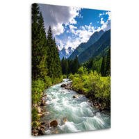 LEINWANDBILD Berglandschaft Bach Natur 60x90cm - Grün, Textil (60/90cm) - Feeby