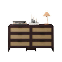 KOMMODE 130 cm in Rotbraun mit 6 Rattanschubladen und abgerundeten Ecken - Braun, Holzwerkstoff (130/74/40cm) - Flora Grace