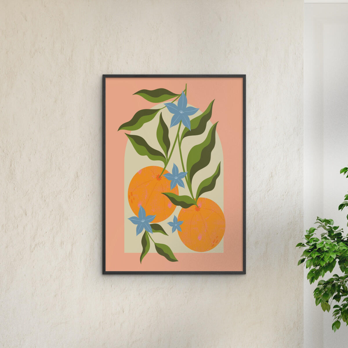 POSTER mit Rahmen Melissa Donne - Orange Branch with Flowers - Multicolor/Schwarz, Holz/Papier (50/70cm) - Poster&Frame