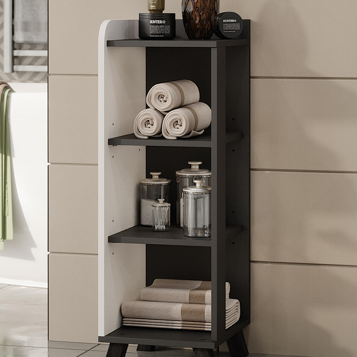 MIDISCHRANK Karen Anthrazit/Weiß 30 x 90 cm mit 4 Ablagen - Anthrazit/Weiß, Holzwerkstoff (30/90/35cm) - Vicco