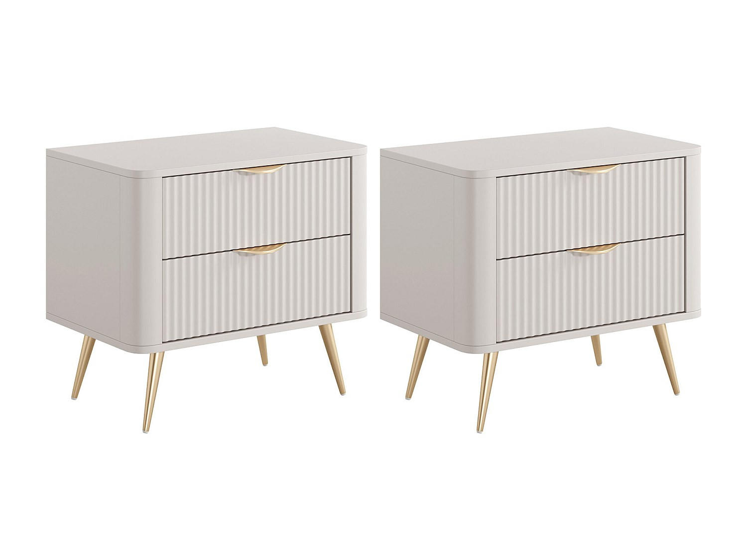 NACHTTISCH 2er-Set mit 2 Schubladen - Beige & Goldfarben - ELONARIA - Beige, Holz (63.2/55.3/38cm) - Vente-Unique