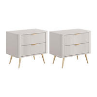 NACHTTISCH 2er-Set mit 2 Schubladen - Beige & Goldfarben - ELONARIA - Beige, Holz (63.2/55.3/38cm) - Vente-Unique
