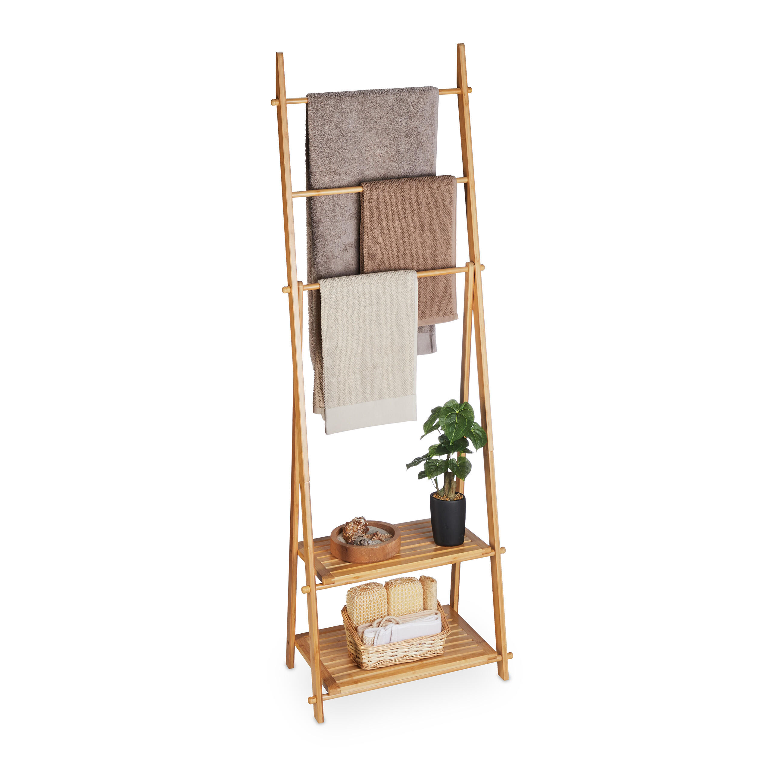 HANDDUKSST&Auml;LL natur bambu frist&aring;ende 3 st&auml;nger Ljusbrun 153/53.5/30 cm