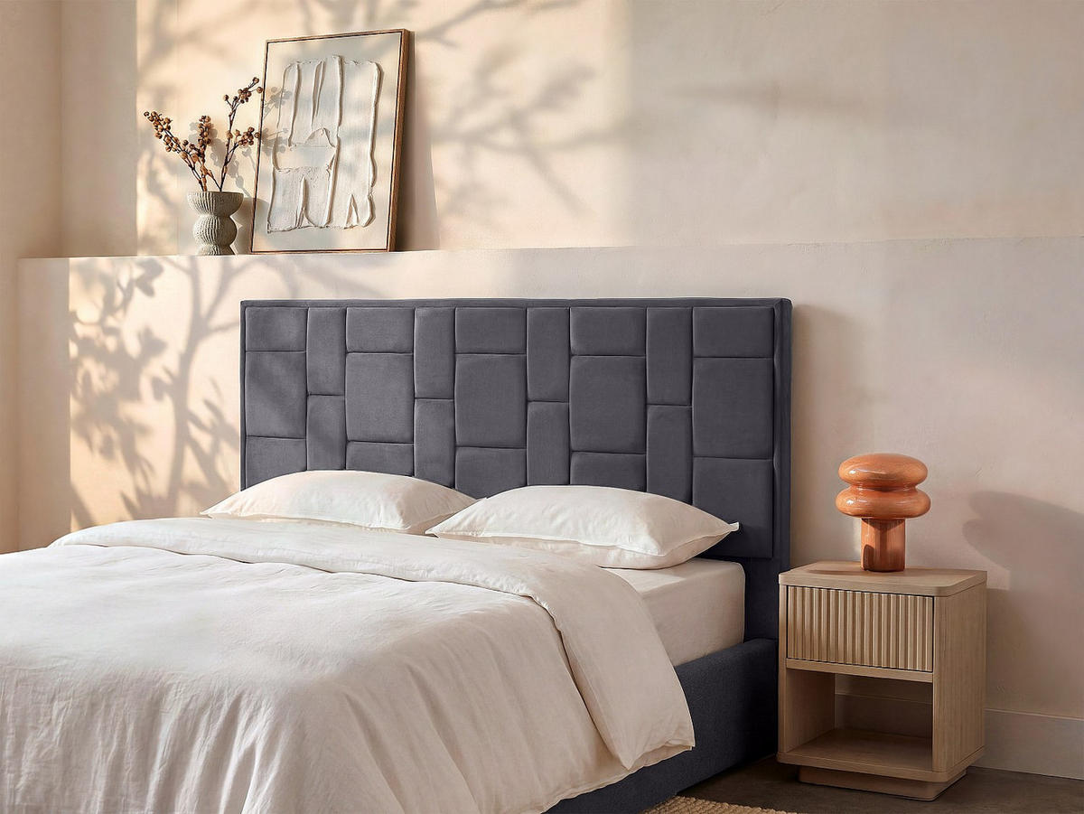 BETTKOPFTEIL - 2 Personen - Samt, Stoff - Grau - - Grau, Textil (140/110/8cm) - Vente-Unique