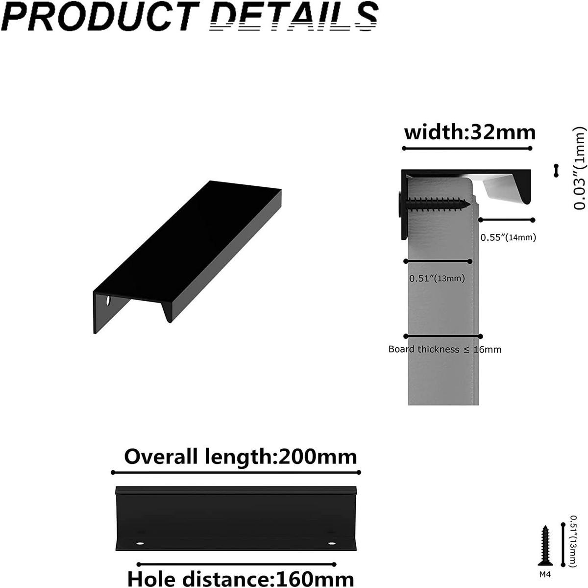 MÖBELGRIFF Schwarz 10er-Set 200 mm - Schwarz, Metall (3.2/1.5/20cm)