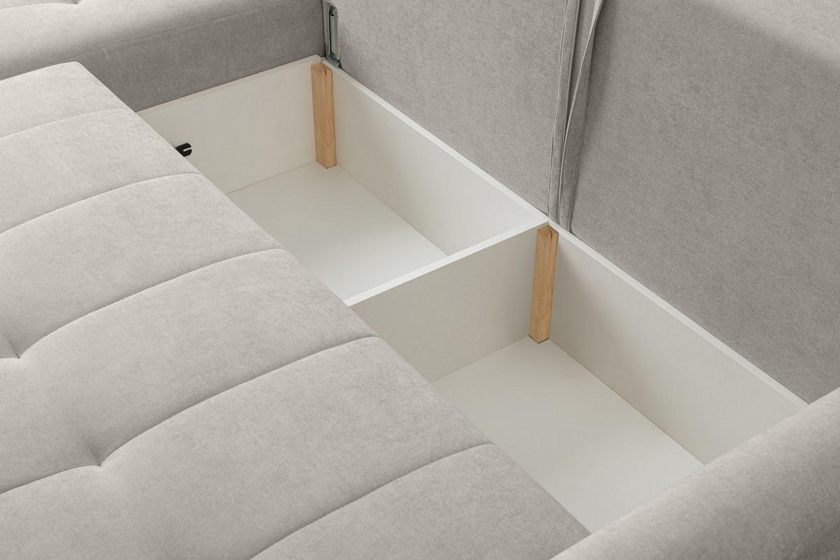 ECKSOFA Timmone Hellbeige Chenille 230 cm - Ecru/Schwarz, Kunststoff/Textil (230/149cm) - Selsey