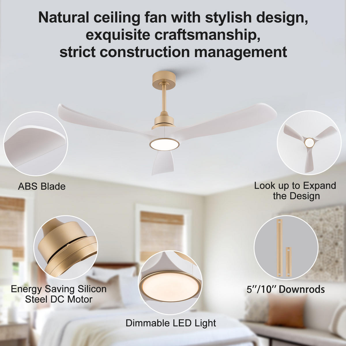 DECKENVENTILATOR DE-16247 52 Zoll mit Fernbedienung & LED Weiß/Gold - Weiß, Kunststoff (132/132/48cm) - ComfortXL