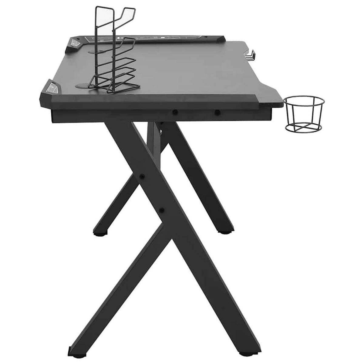 GAMINGTISCH mit Led, Y-Gestell 90/60/75 cm aus Holzwerkstoff, Eisen Schwarz - Schwarz, Holz (60/90/75cm) - vidaXL