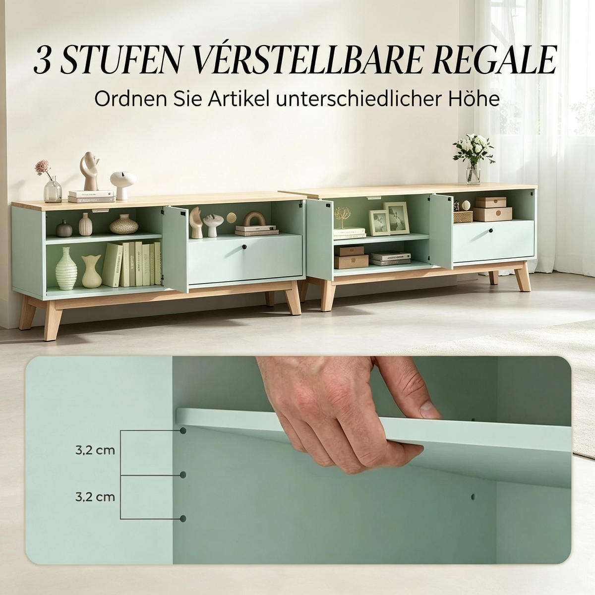 TV-SCHRANK 120/35/50 cm Hellgrün Eiche mit 1 Schublade und 2 Türen - Eichefarben, Holzwerkstoff (120/50/35cm) - Oxeza