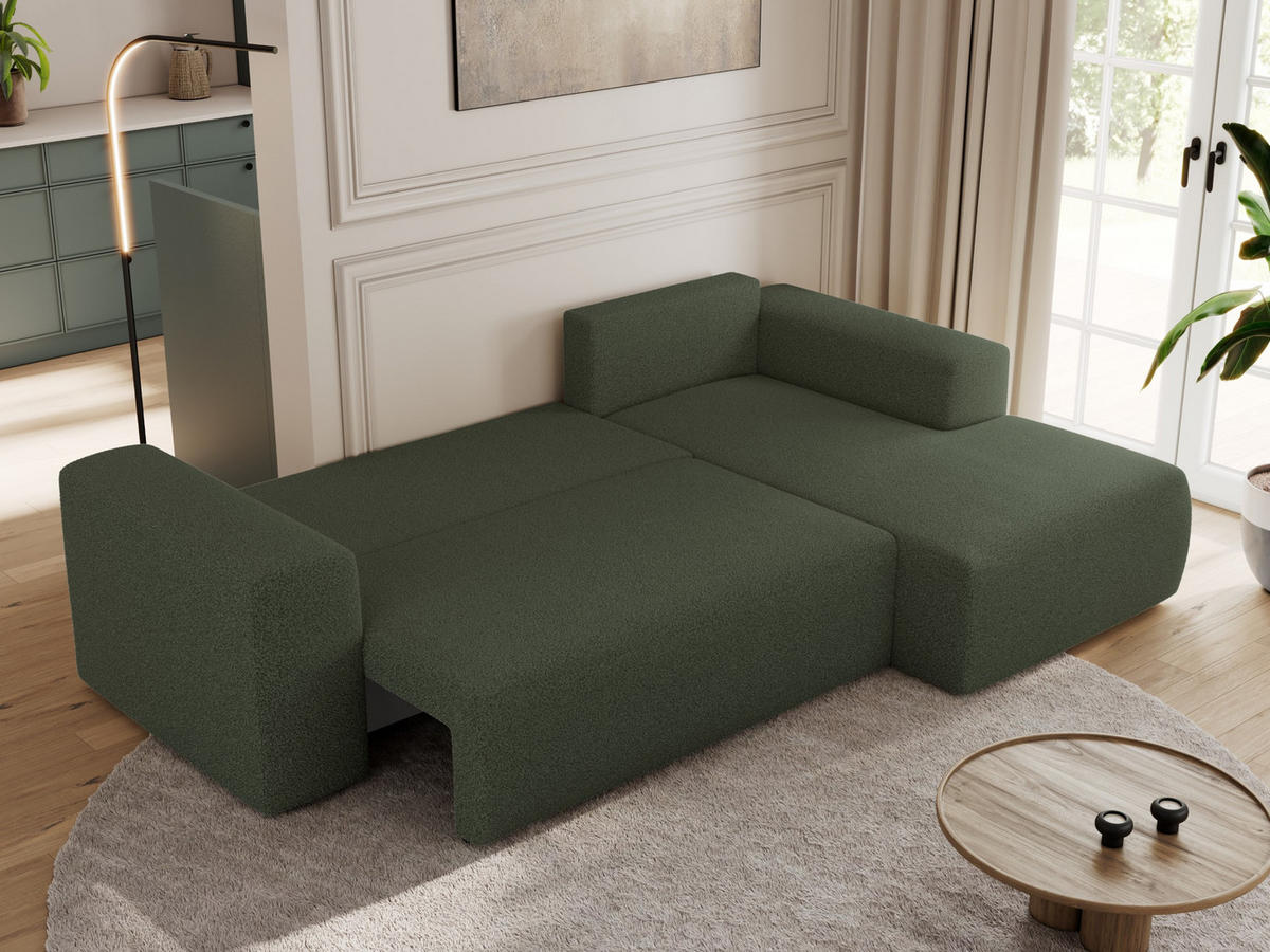 ECKSOFA TRENTINO L Grün Boucle - Rechts - Schwarz/Grün, Textil (164/266cm) - MKS