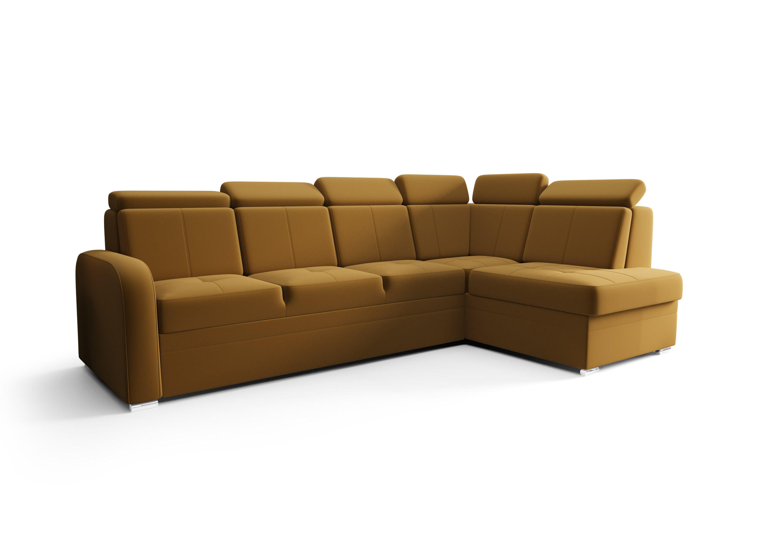 ECKSOFA KONGO RBN11, Eckcouch in L-Form mit Schlaffunktion, Farbe: Gelb, Velourstoff, Ottomane Rechts - Gelb, Textil (304/180cm) - O-Sofa