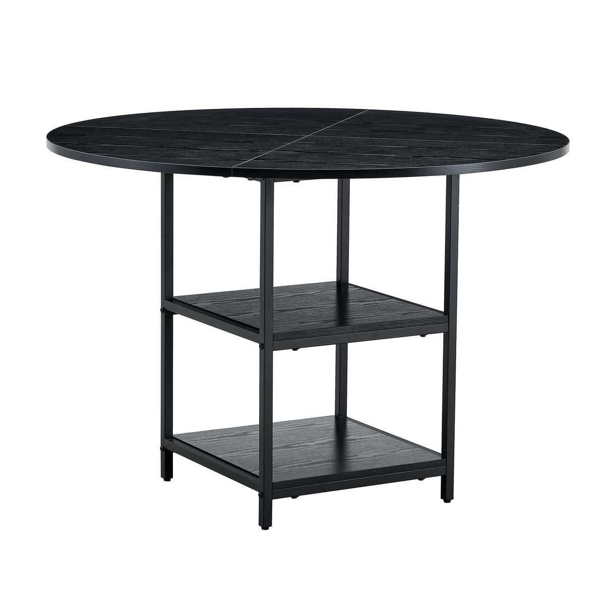 ESSTISCH rund 107/75 cm in Schwarz mit 2 Ablagen im Industrial Style - Schwarz, Holzwerkstoff (107/107/75cm) - Flora Grace