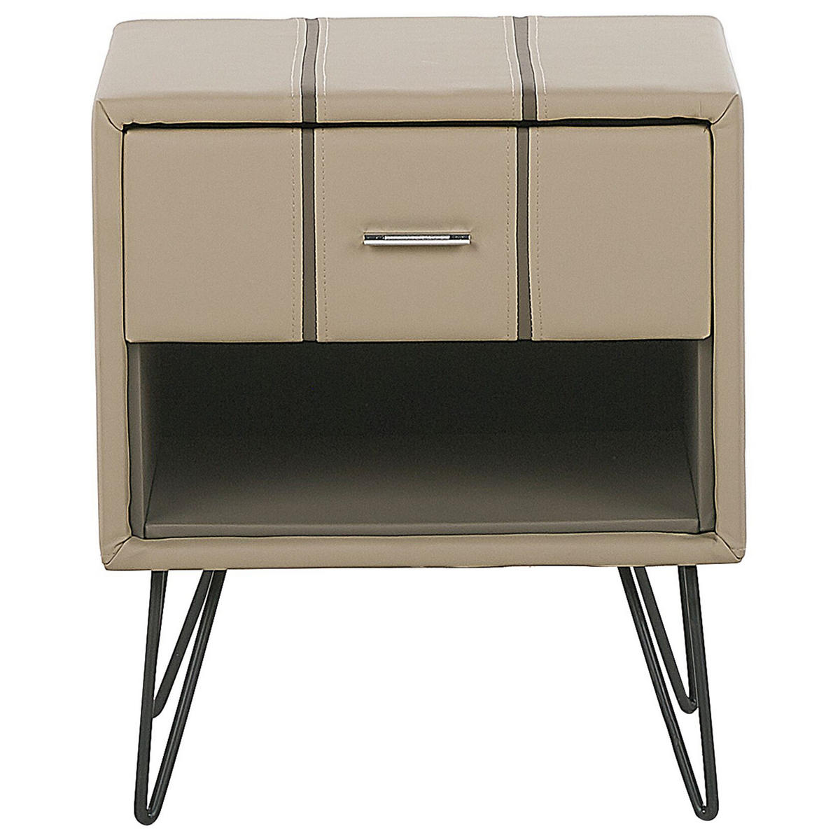 NACHTTISCH beige Kunstleder schwarze Metallbeine 41/48/56 cm Betin - Beige, Kunststoff/Textil (48/56/41cm) - Beliani