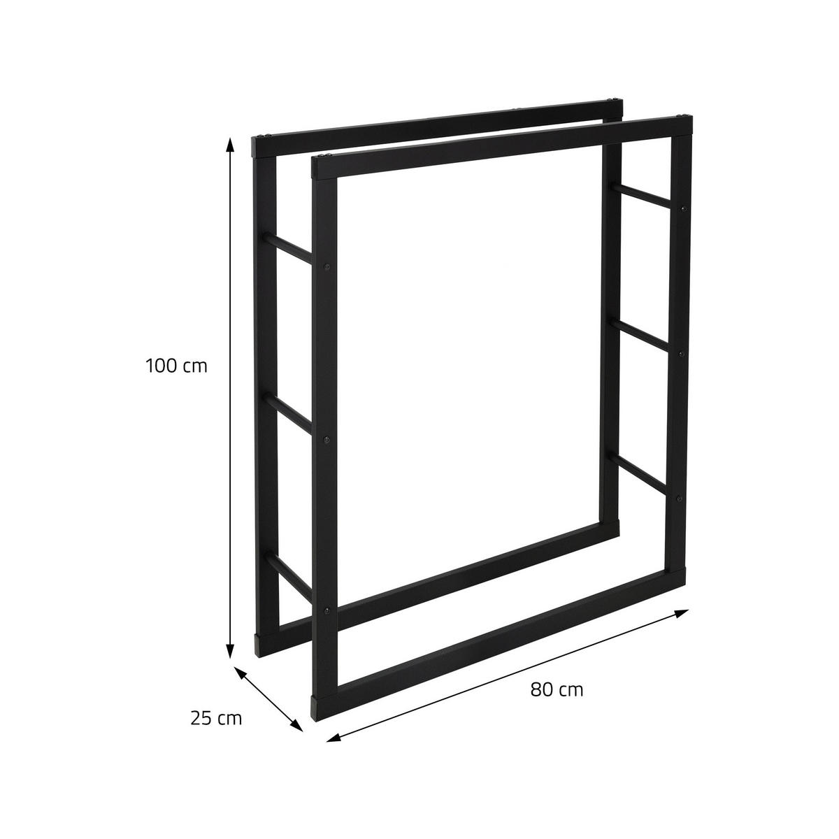 KAMINHOLZREGAL - Schwarz, Metall (25/100/80cm) - ML-DESIGN