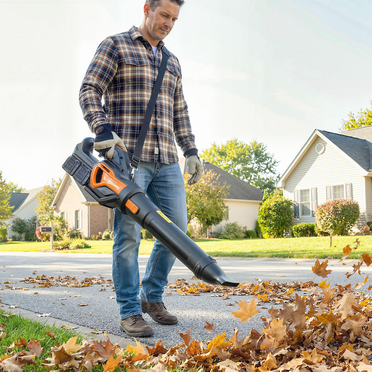 LAUBSAUGER mit Akku aus Kunststoff Orange Schwarz - Orange, Kunststoff (22/16/102cm) - Outsunny