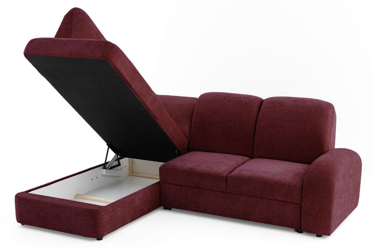 ECKSOFA VIBE L Links mit Schlaffunktion 129x205 Chenille Bordeaux - Bordeaux/Schwarz, Holz/Kunststoff (186/250cm) - Muffo