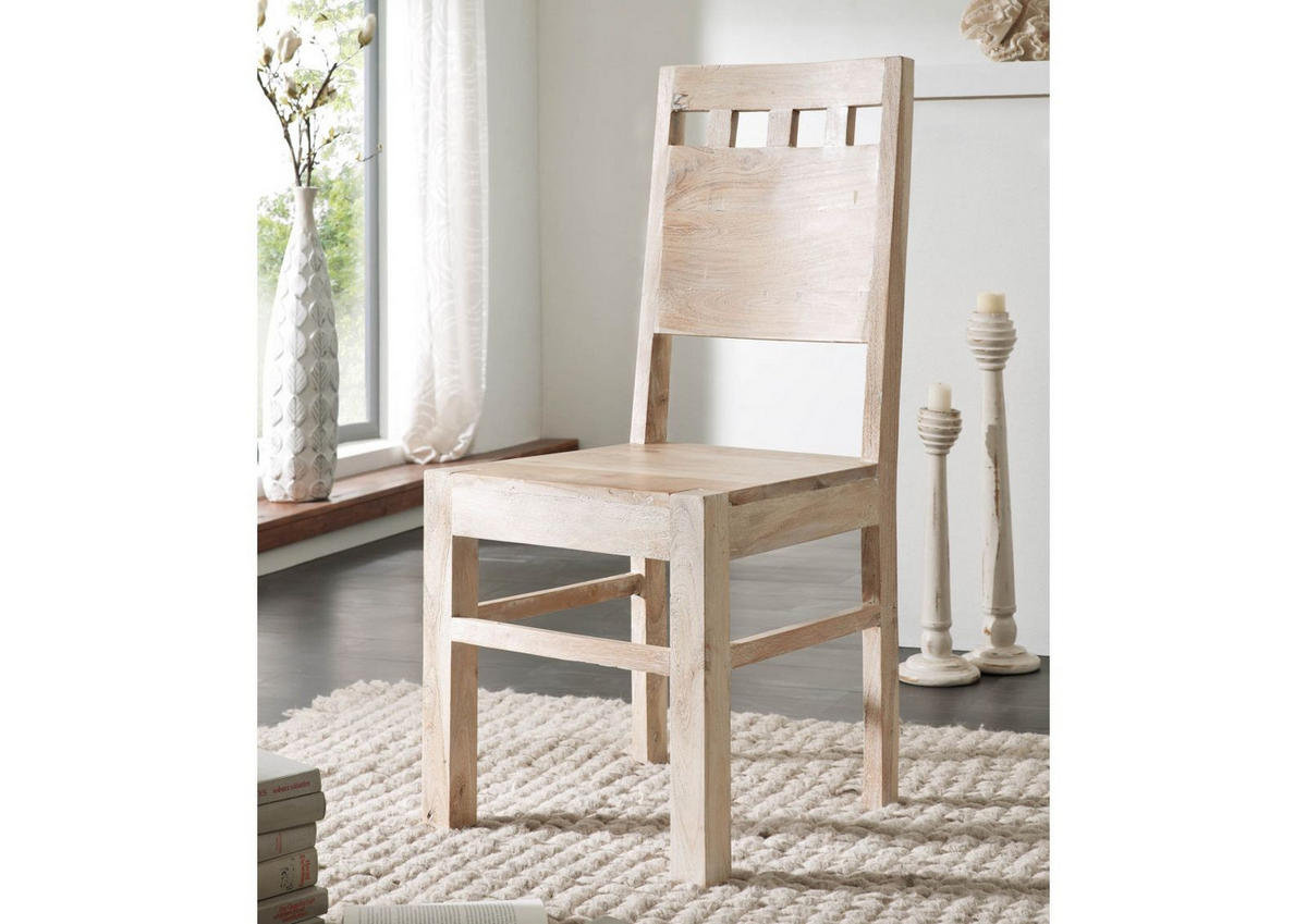 STUHL Massivholz 45 x 45 x 100 cm beige NATURE WHITE #120 - Beige, Holz (45/100/45cm) - Massivmoebel24