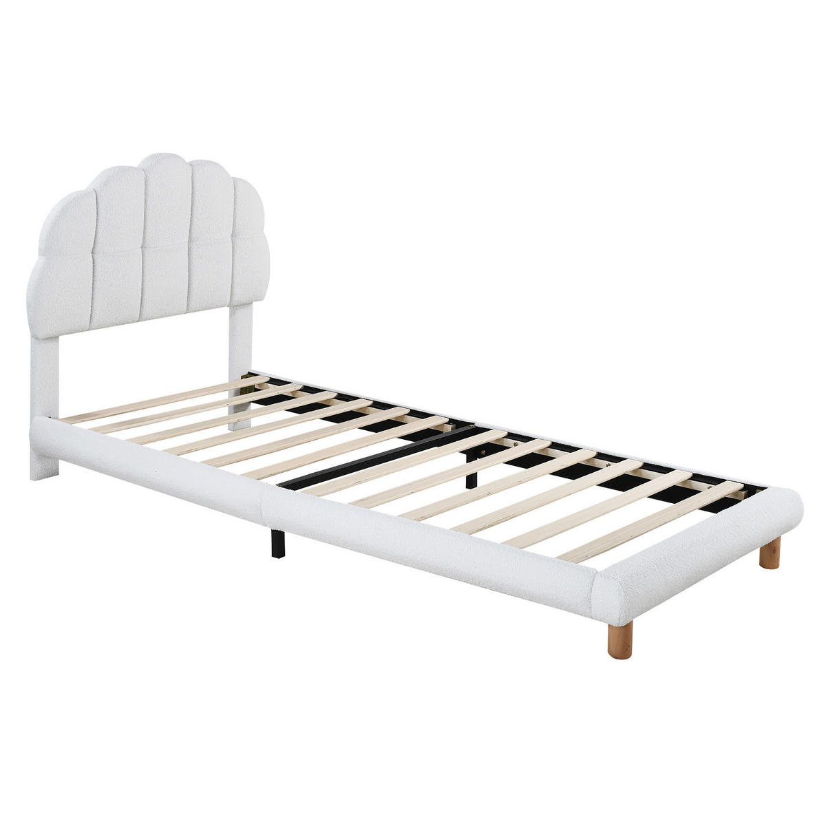 POLSTERBETT 90/200 cm Weiß mit dickem Kopfteil aus Kreisvlies - Weiß, Textil (90/200cm) - OKWISH