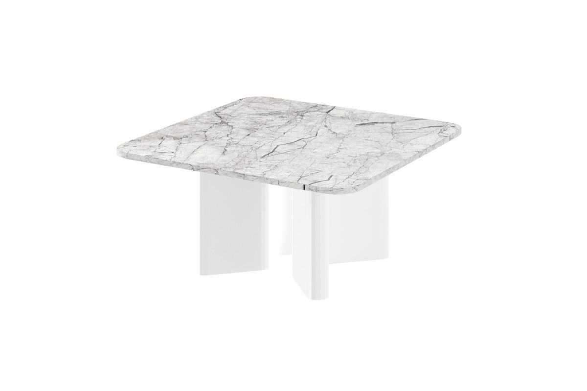 COUCHTISCH quadratisch Marmoroptik - Weiß Hochglanz 80/80/50 cm - Weiß Hochglanz/Weiß, Holzwerkstoff (80/80/50cm) - designimpex