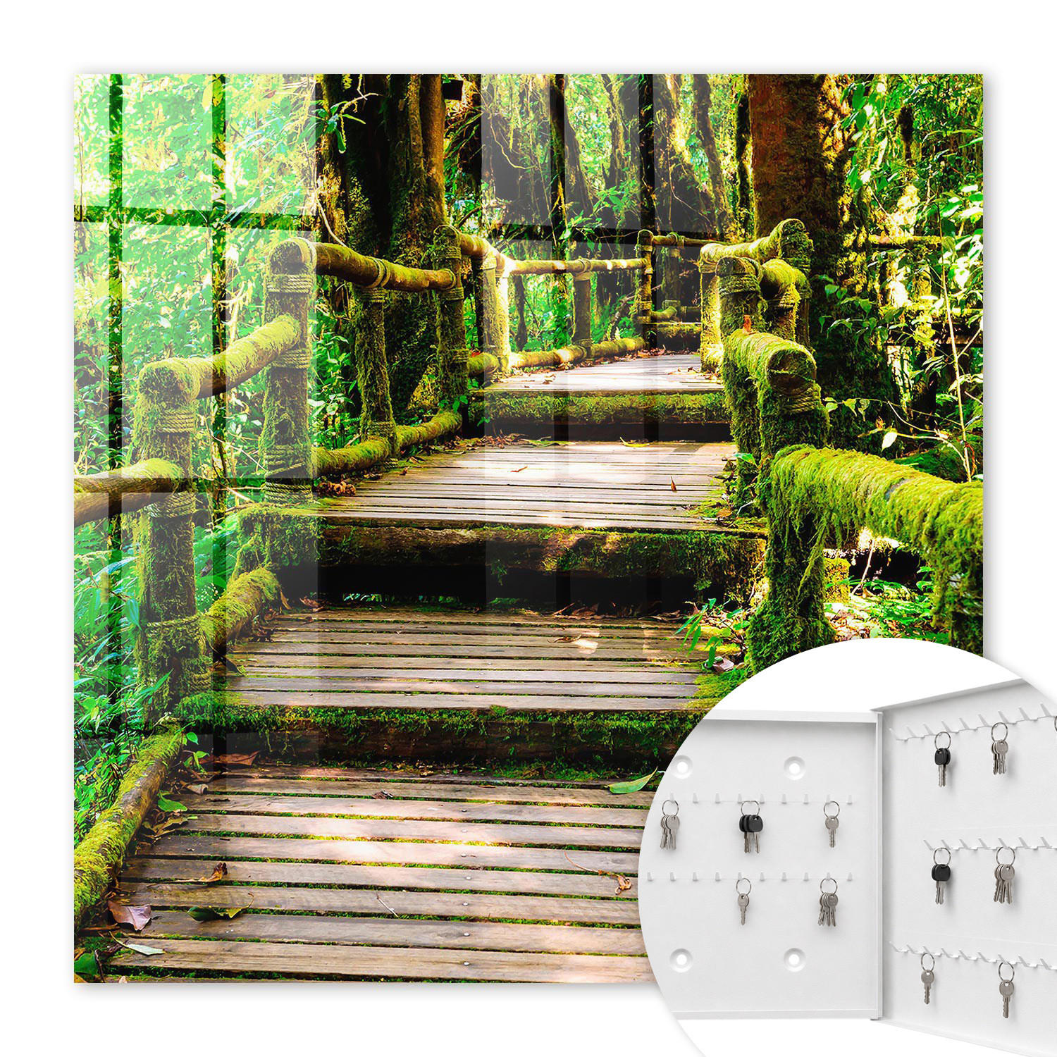 SCHLÜSSELBOX Weiß 30x30 cm – Türöffnung nach rechts - Waldbrücke - Grün, Metall (30/30/5cm) - TULUP