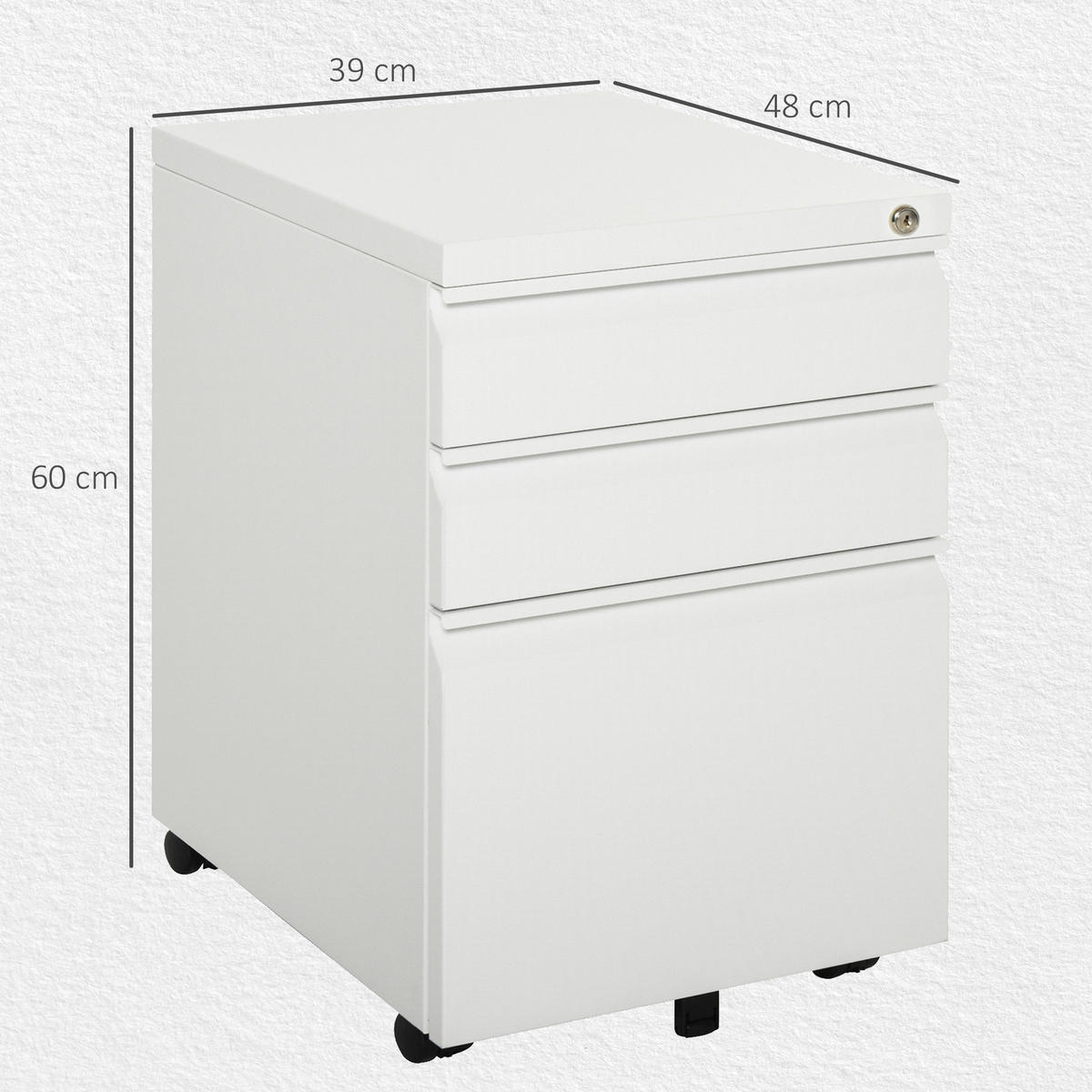 AKTENSCHRANK mit Rädern, konkavem Griff, für Home-Office, Stahl, Weiß - Weiß, Metall (48/60/39cm) - Vinsetto