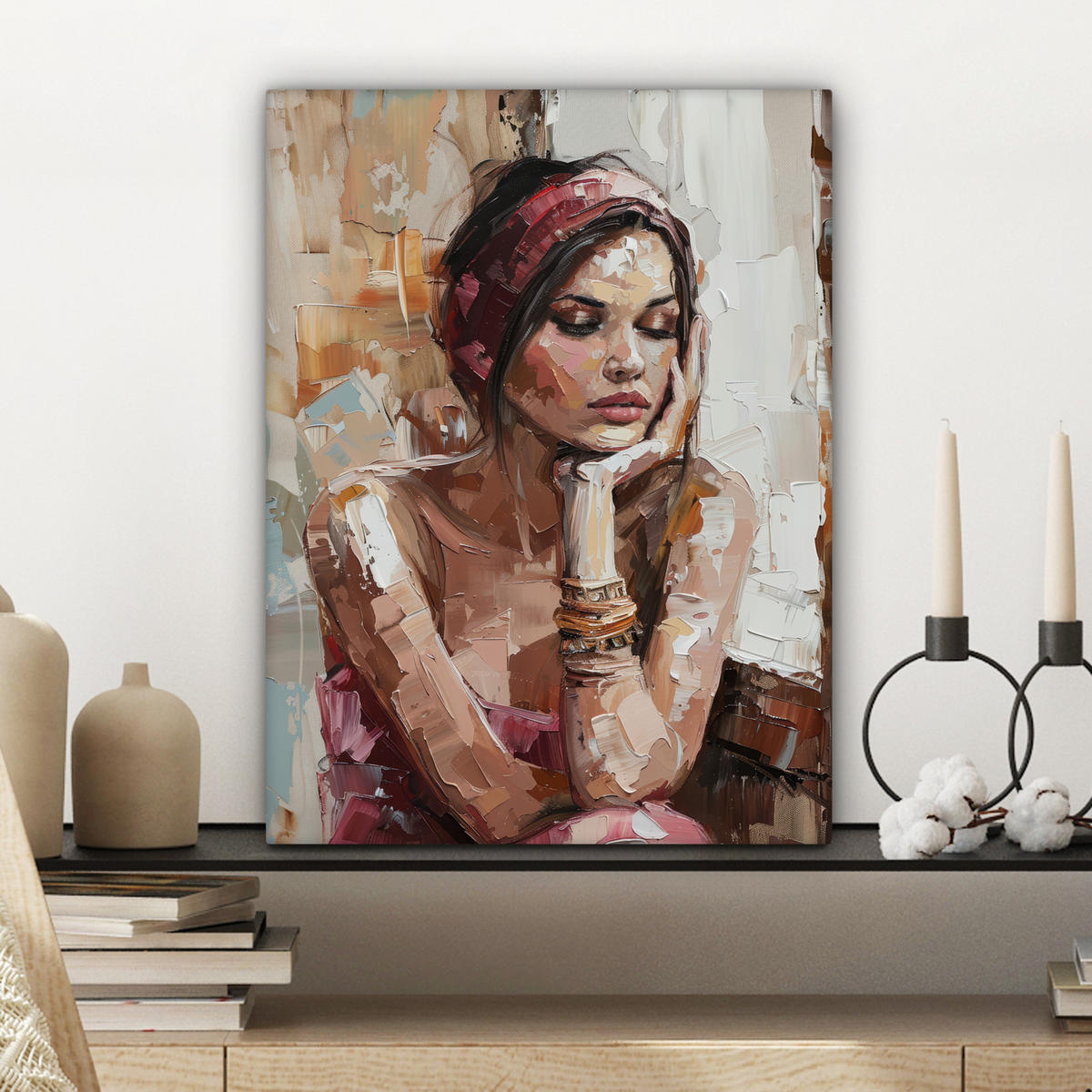 LEINWANDBILD Frau - Lackierung - Porträt - Modern Room Decor 30x40 cm - Altrosa, Textil (30/40cm) - MuchoWow