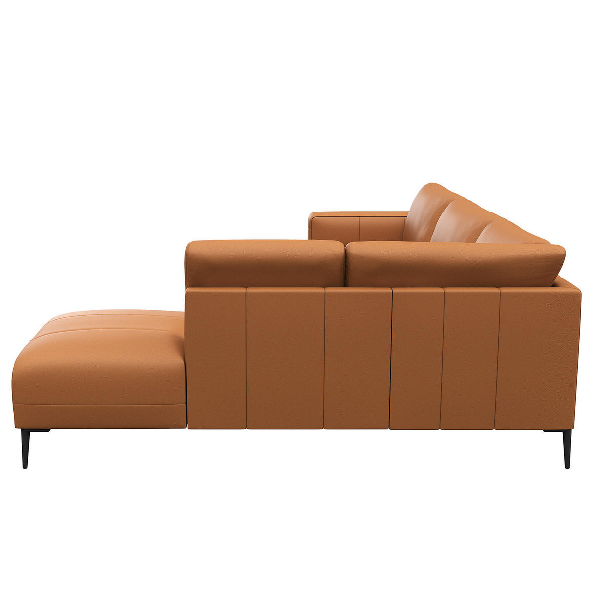 ECKSOFA mit Ottomane - Cognac/Schwarz, Leder/Metall (290/203cm) - home24
