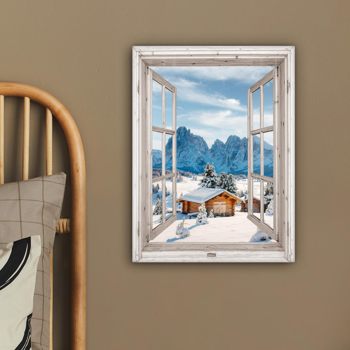 LEINWANDBILD Winterlandschaft - Hütte - Berge - Ausblicke - Aussicht - Natur 30x40 cm - Weiß Hochglanz, Textil (30/40cm) - MuchoWow