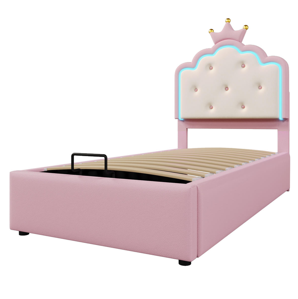 BETT mit Stauraum und Lattenrost 90x200 cm PU Pink - Pink, Metall (90/200cm) - Meubliv