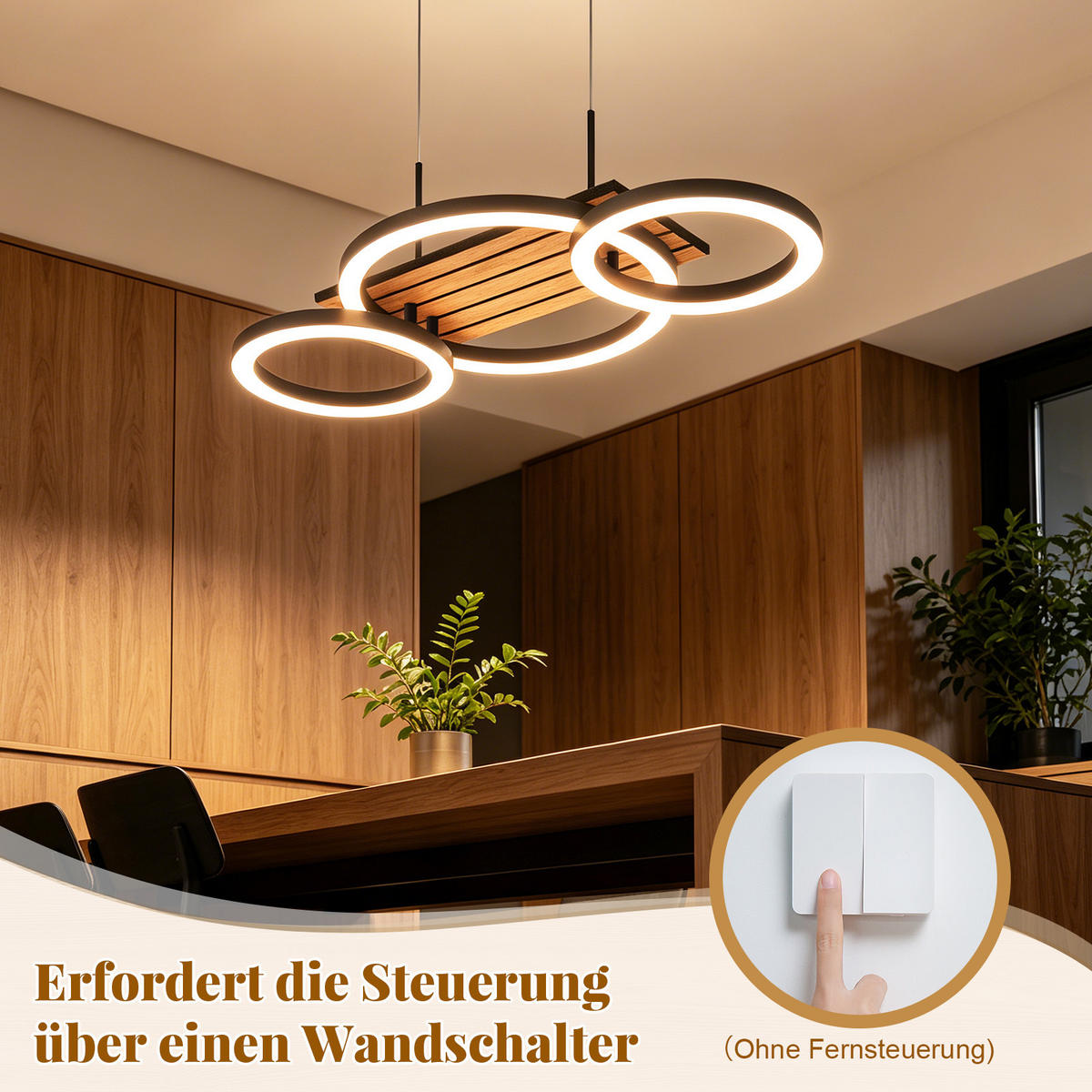 LED PENDELLEUCHTE Nythric 58/30/141 cm - Schwarz, Kunststoff/Metall (58/30/141cm) - ZMH