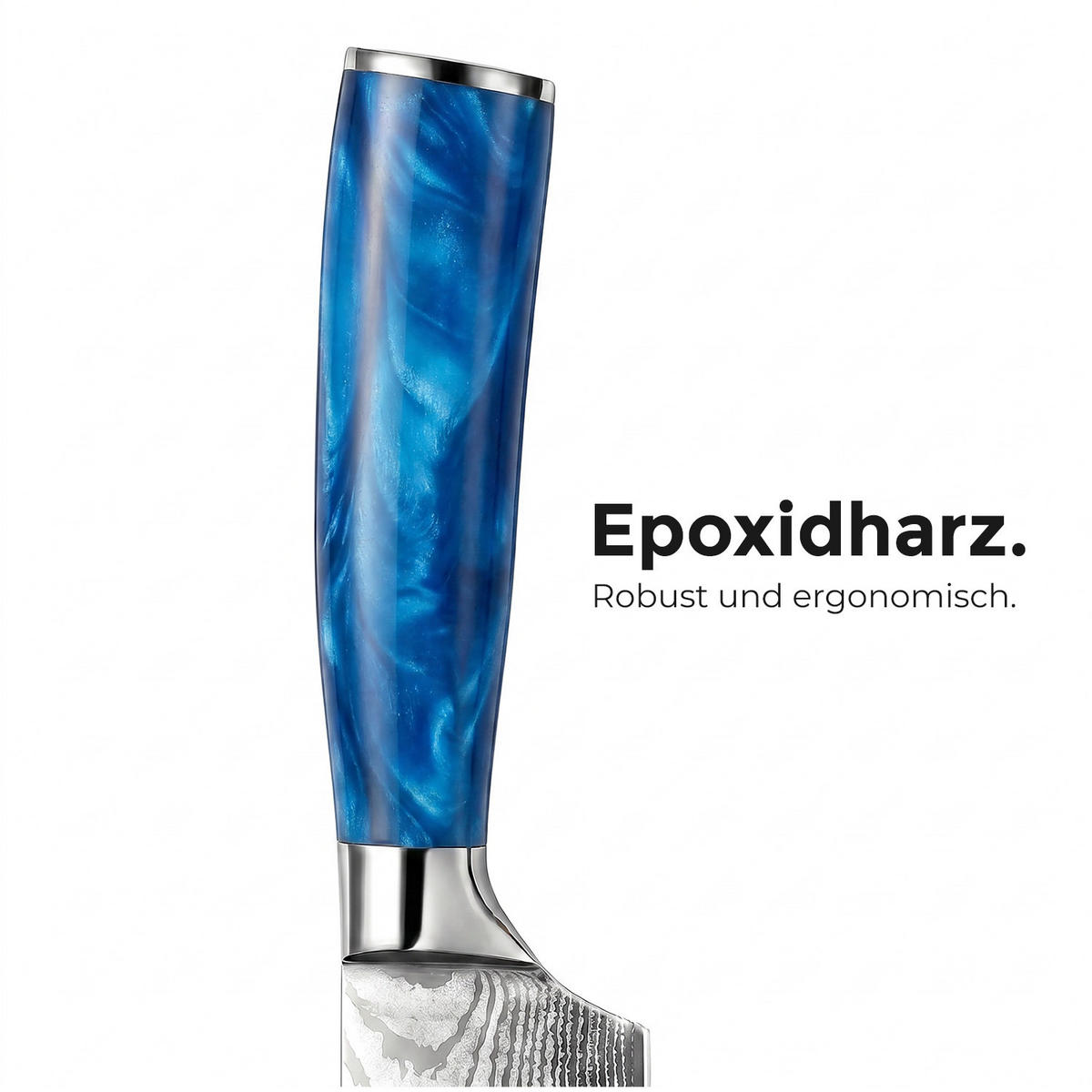 MESSER-SET 8-tlg. mit Edelstahlklingen und ergonomischen Epoxidharz-Griffen - Blau, Holz/Metall - Küchenkompane