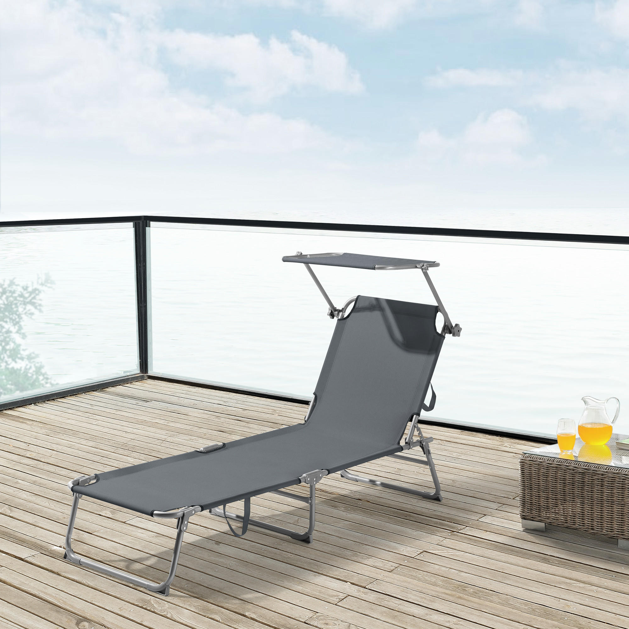 SONNENLIEGE Getaria - Dunkelgrau, Textil/Metall (189/28/57cm) - [en.casa]