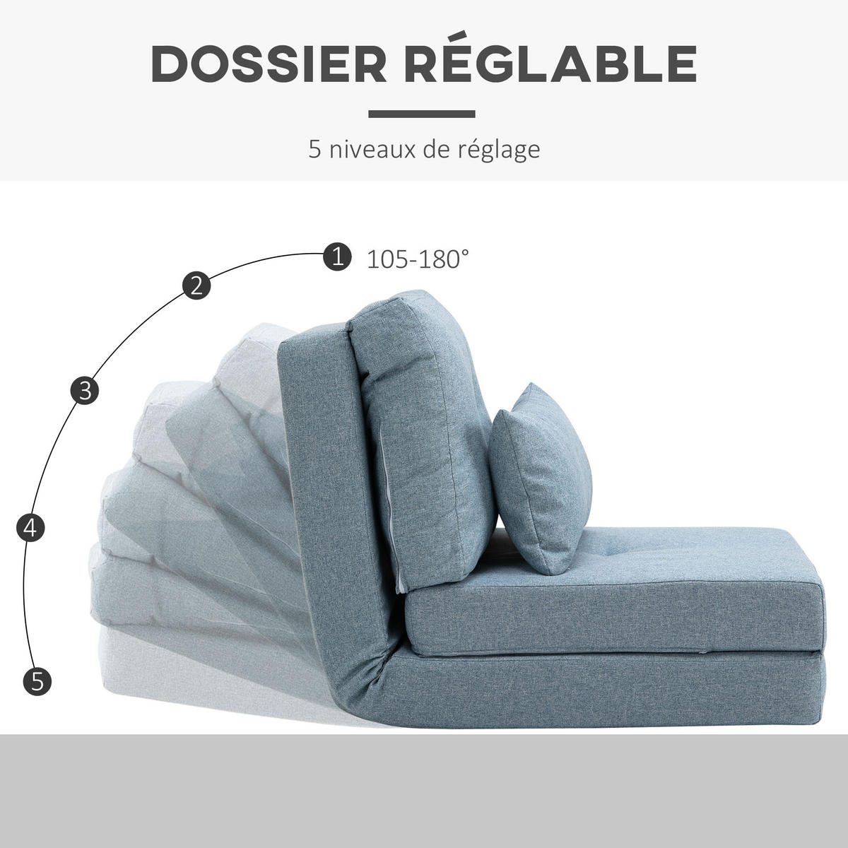SCHLAFSESSEL DE-14614 5-fach verstellbar mit Kissen Blau - Hellblau, Textil (80/56/60cm) - ComfortXL