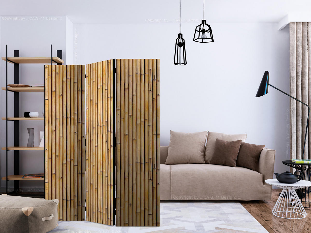 PARAVENT Einseitig Bedruckter 3-tlg 135x172 cm Bambus Natur - Beige, Holz/Textil (135/172/3cm) - Muralo