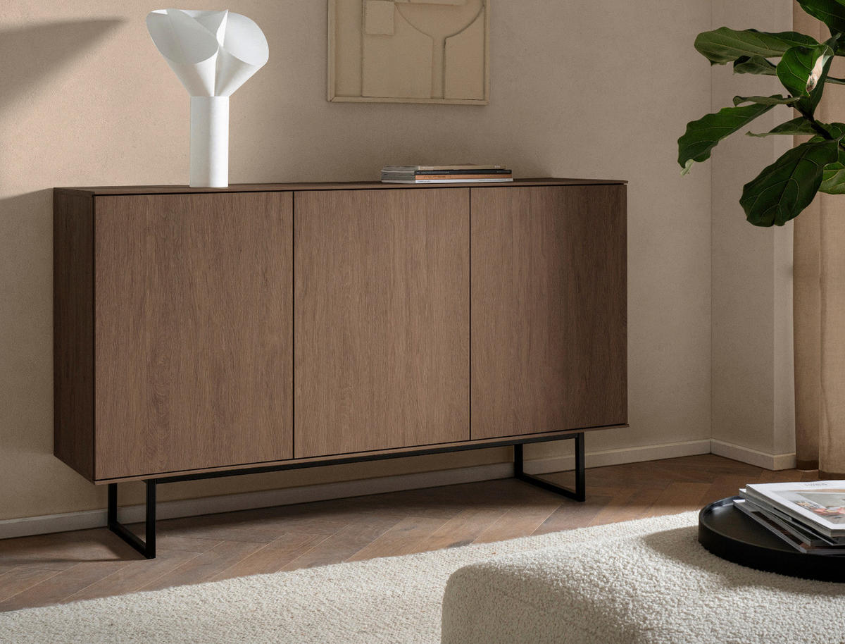 SIDEBOARD in Nussbaum 150 x 90 cm, Kommode mit Push-to-Open - Nussbaumfarben/Schwarz, Holzwerkstoff/Metall (150/90/40cm) - Furn.Design