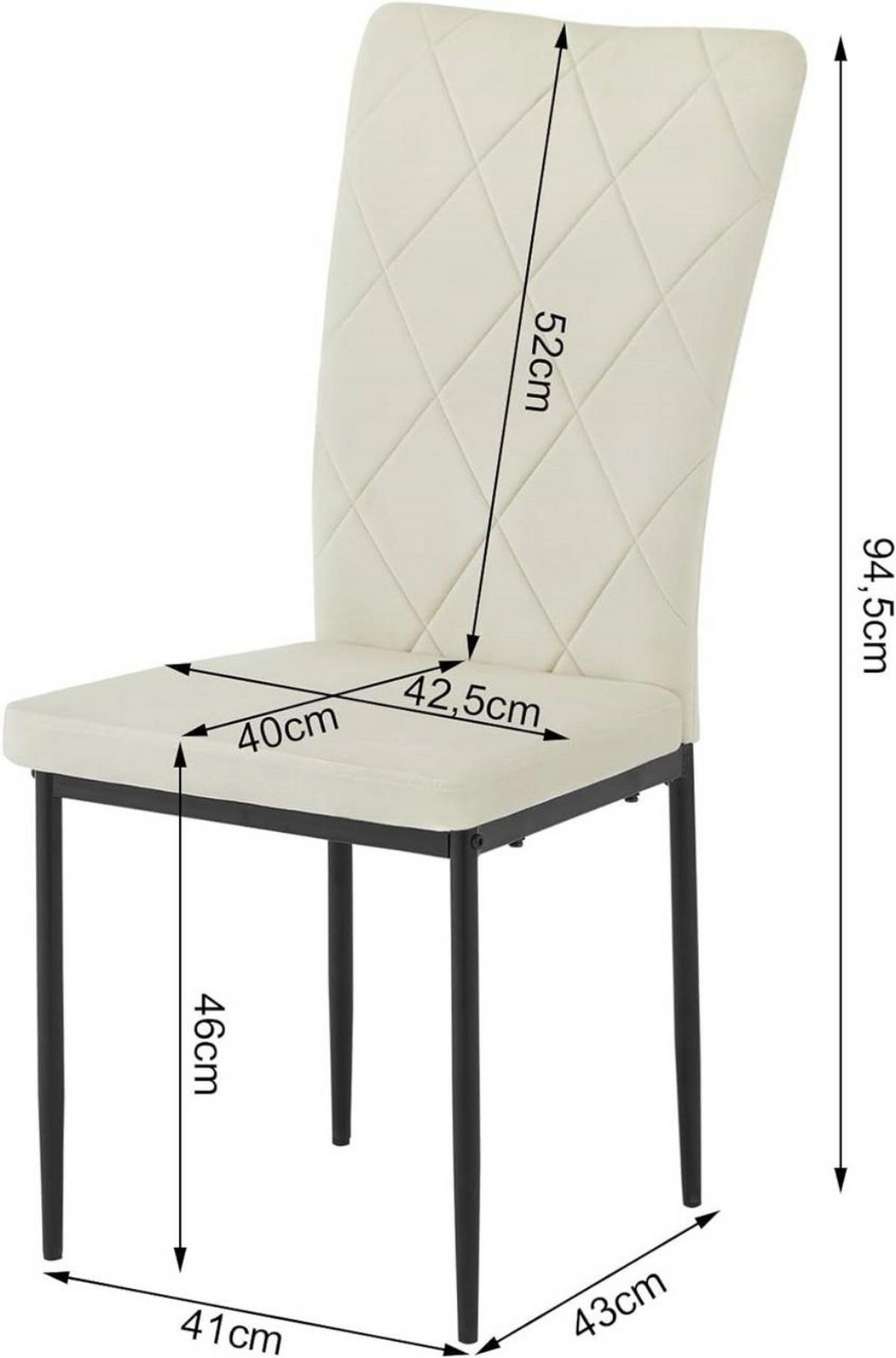 ESSZIMMERSTUHL 4er Set, Samtbezug, Creme - Creme/Schwarz, Leder/Kunststoff (42/94.5/59cm) - Woltu