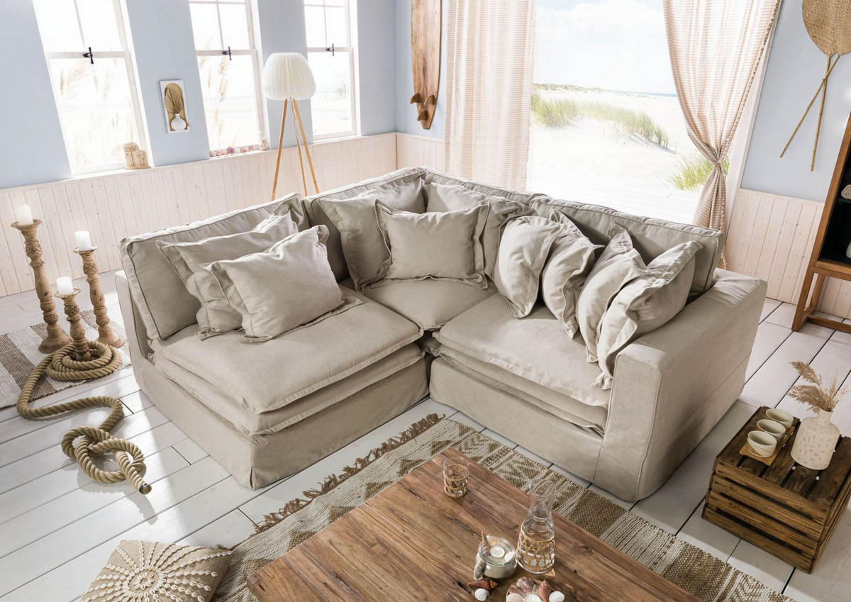 ECKSOFA 238x234x90 beige SYLT - Beige, Kunststoff (238/234cm) - Massivmoebel24