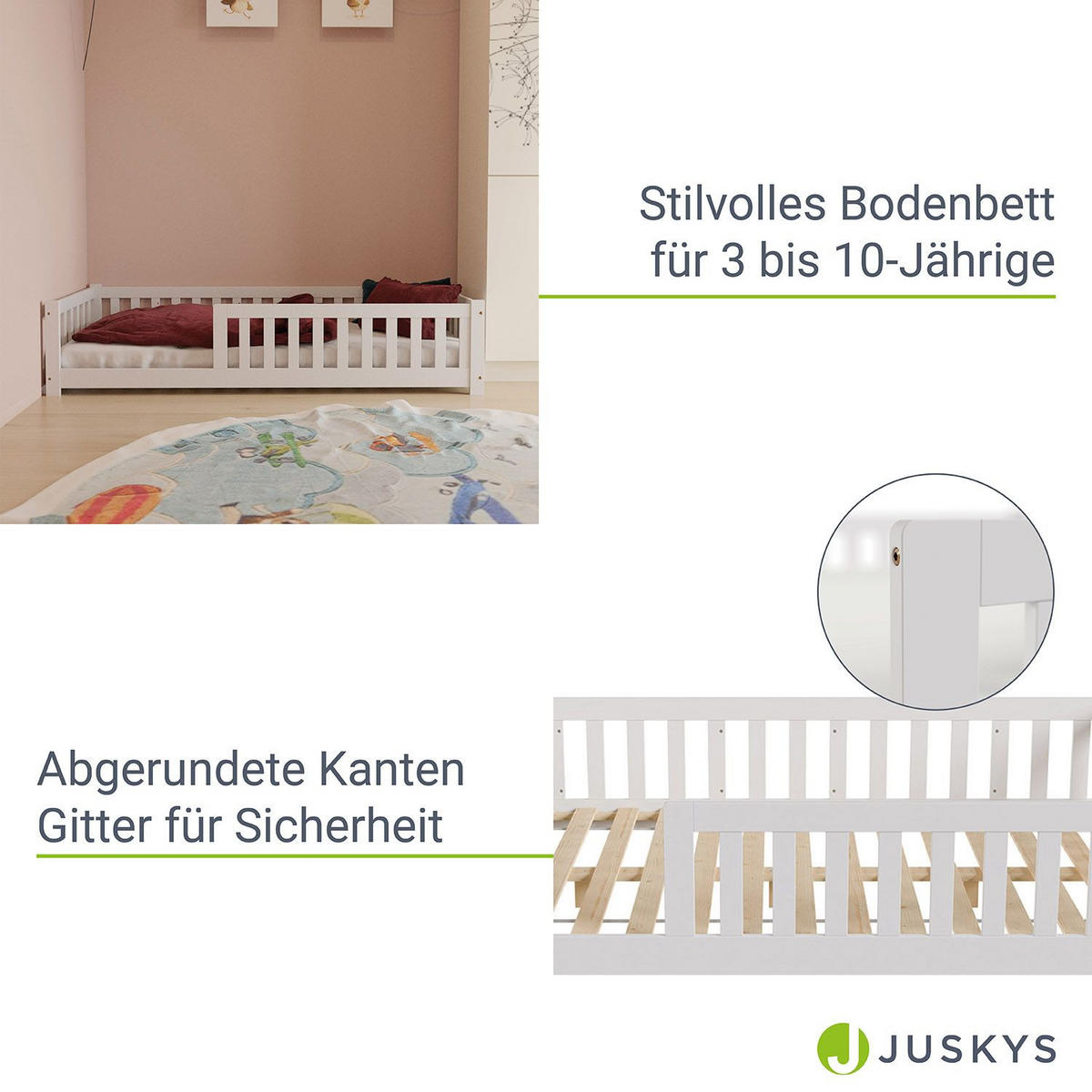KINDERBETT Naya weiß mit Matratze 90x200 cm - Weiß, Holz (120/200cm) - Juskys