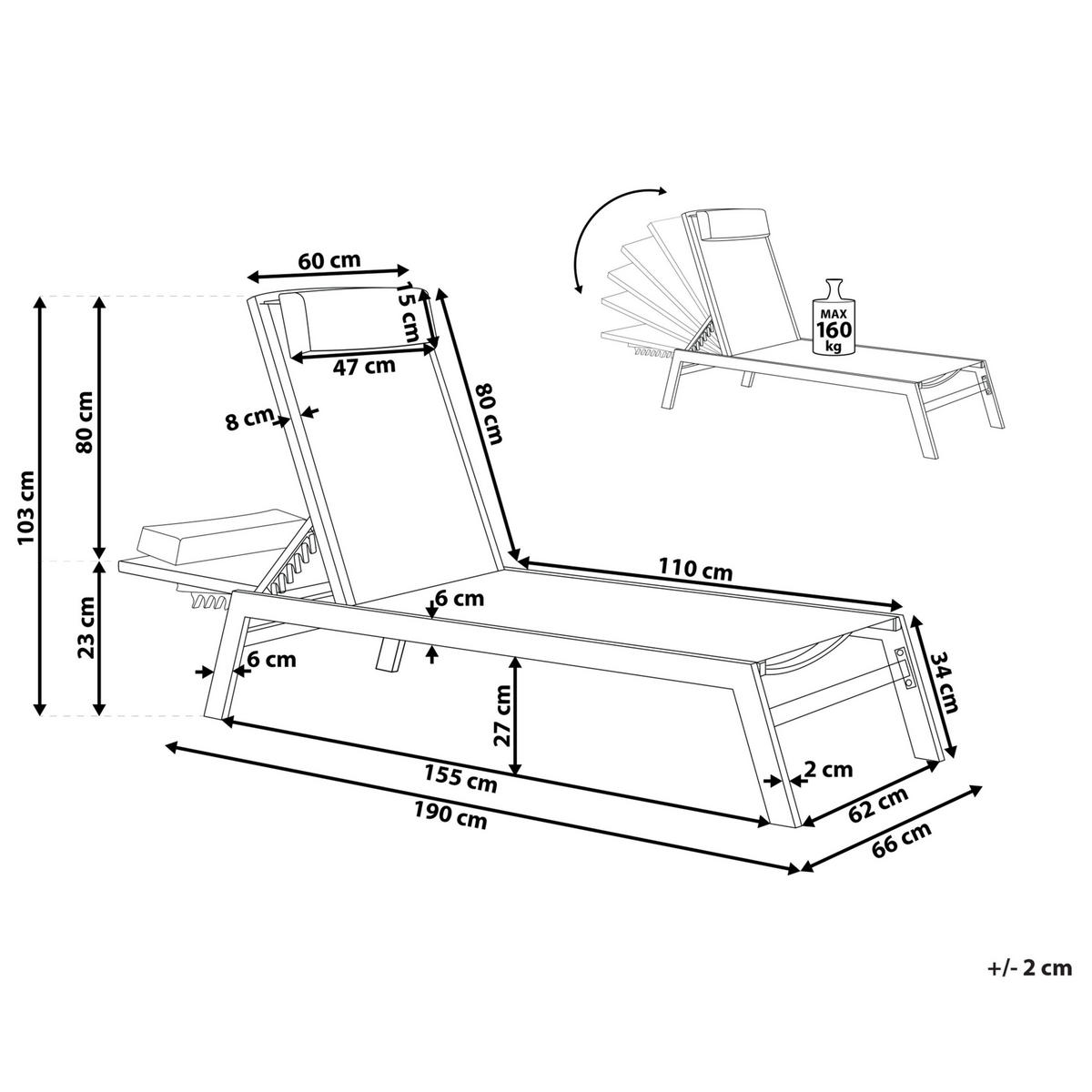 GARTENLIEGE beige Catania - Beige, Metall (66/23/190cm) - Beliani