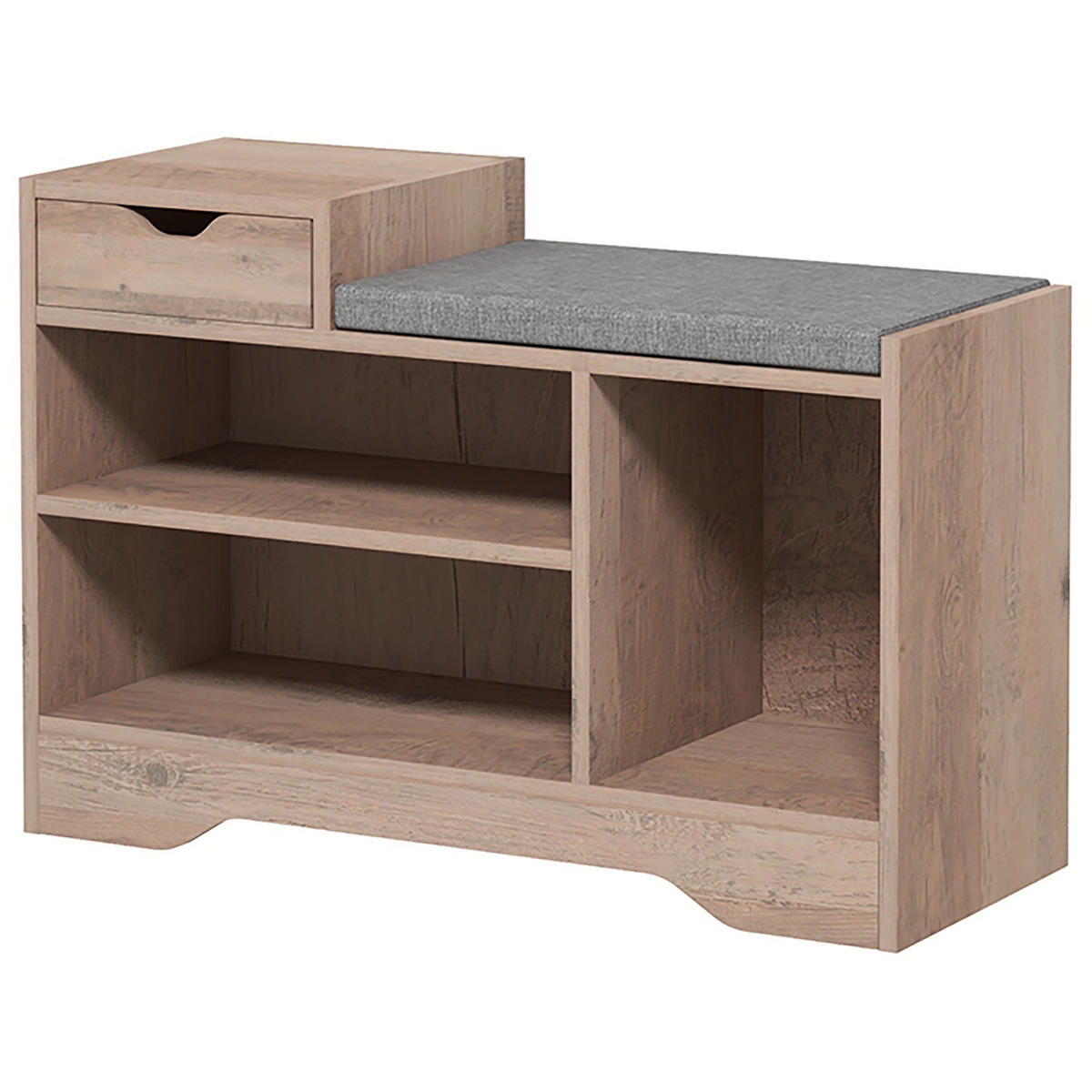SCHUHBANK Grau 76,5/30/52 cm mit Schublade und Sitzkissen - Grau, Holzwerkstoff (76.5/52/30cm) - PANGIVO