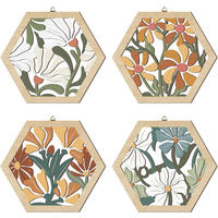 WANDDEKO Bunt 20,32x25,4cm Blumen Holz 4er Set - Akaziefarben, Holzwerkstoff (25/1cm) - Weltevree