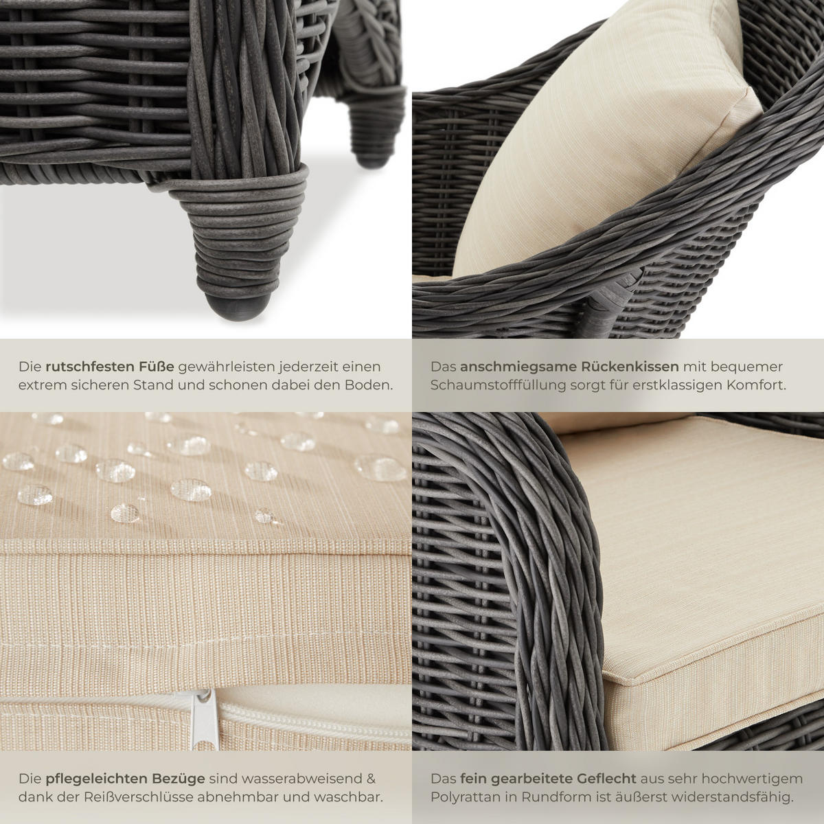 RATTANSESSEL ,71 x 60 x 84 cm,grau - Grau, Kunststoff (60/84/71cm) - tectake