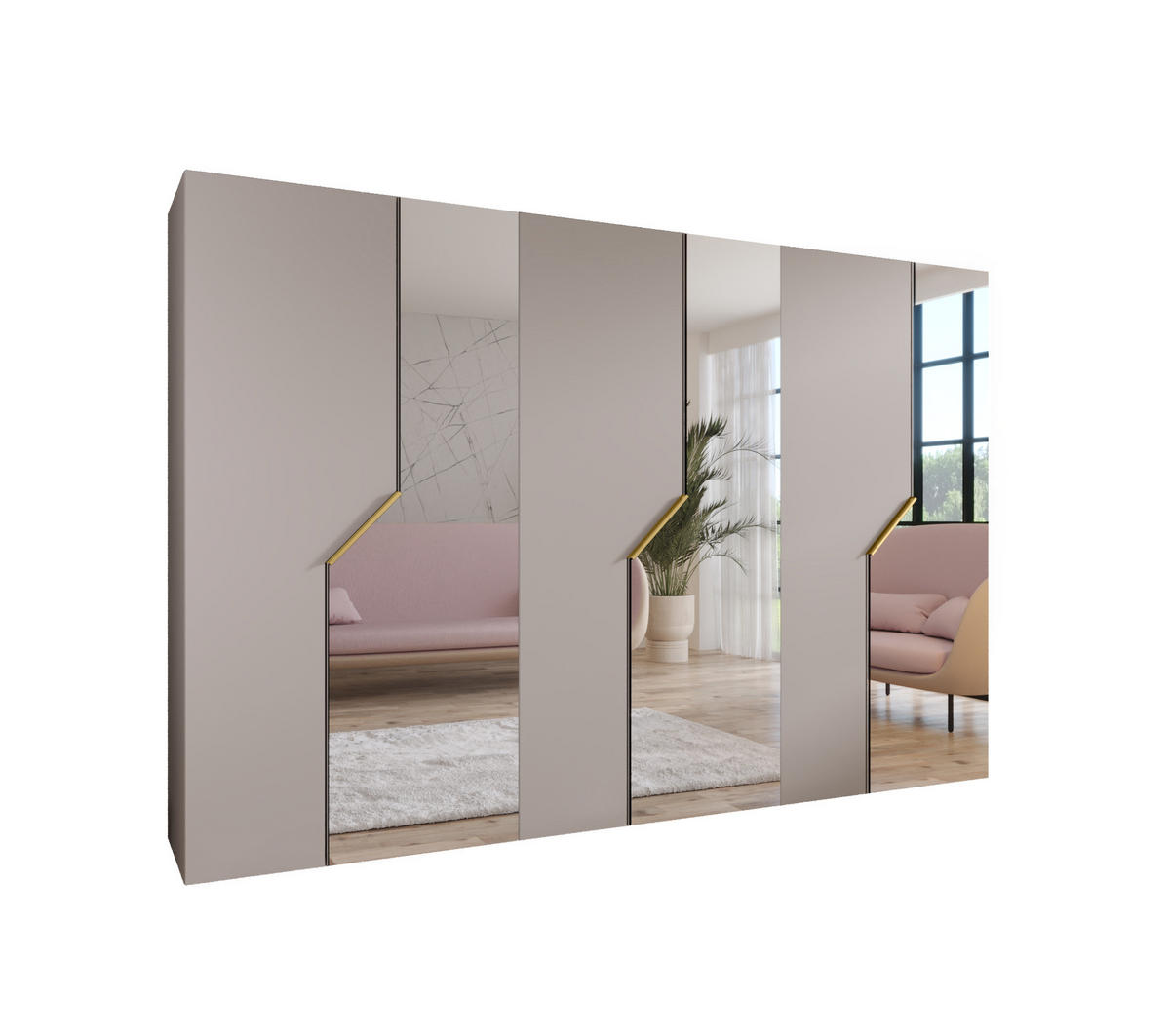 DREHTÜRENSCHRANK 202/300/52 6-türig - Beige/Goldfarben, Holz/Metall (300/202/52cm) - Abiks Möbel