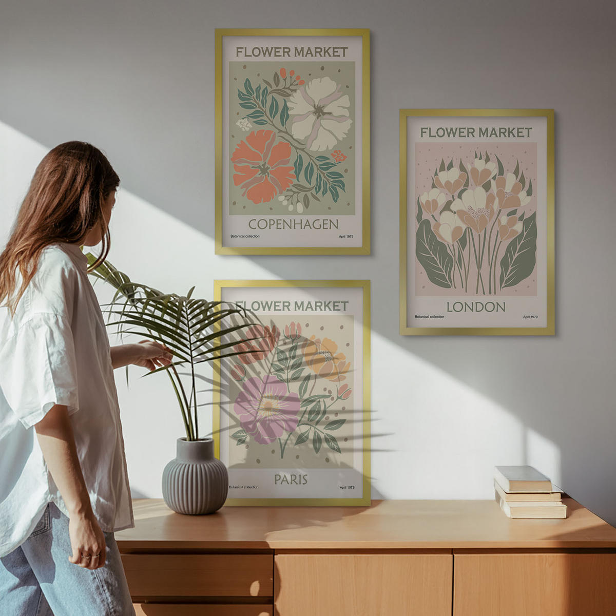 BILDER SET 3er Set - 40x60 cm Goldrahmen - Blumenposter Kopenhagen London Paris - Goldfarben, Kunststoff (40/60cm) - TULUP