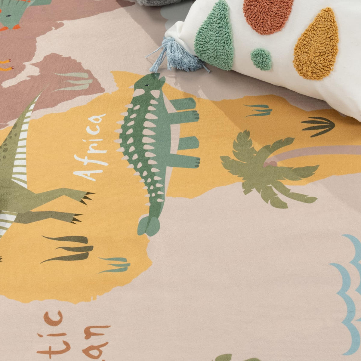 KINDERTEPPICH waschmaschinenwaschbar Dinosaurier‑Weltkarten‑Muster Kinderzimmer schmutzabweisend Beige Quadrat 200S - Beige, Textil (200/200cm) - KADIMA DESIGN