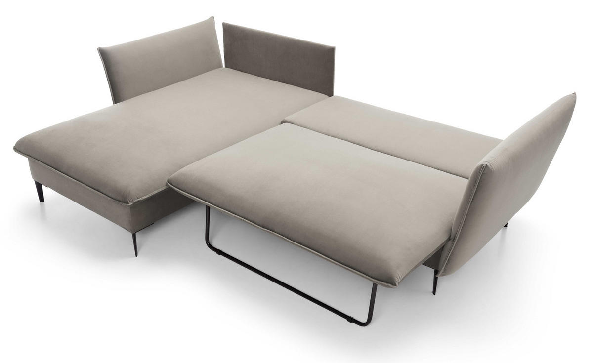 ECKSOFA Flavio mit Schlaffunktion, Bettkasten 260 cm, Links, Grau - Grau, Holz (258/167cm) - Emporius