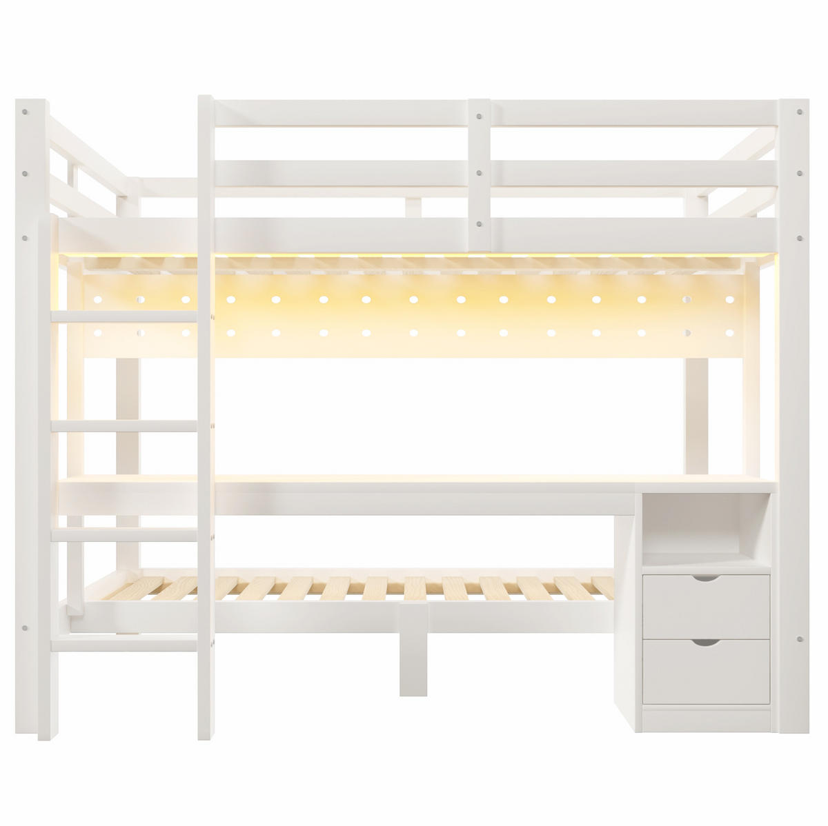 ETAGENBETT 140x200 und 90x200 cm in Weiß/Natur mit Schreibtisch und Schubladen - Weiß, Holz (140/200cm) - IVMEU
