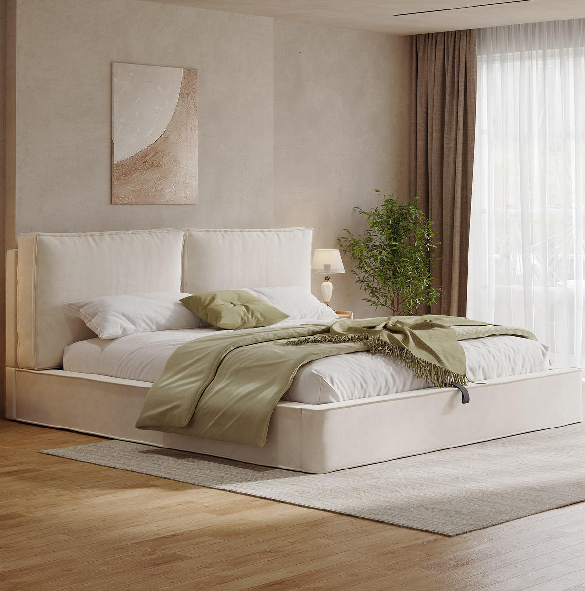 POLSTERBETT 180/200 cm mit hydraulischem Stauraum, Lattenrost und gepolstertem Kopfteil aus Chenille, Beige - Beige, Textil (180/200cm) - Redom