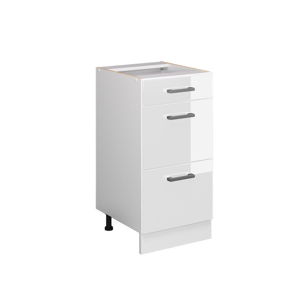 KÜCHENUNTERSCHRANK R-Line Weiß Hochglanz 40 cm mit Schubladen, ohne AP - Weiß Hochglanz/Weiß, Holzwerkstoff (40/81.6/46cm) - Vicco